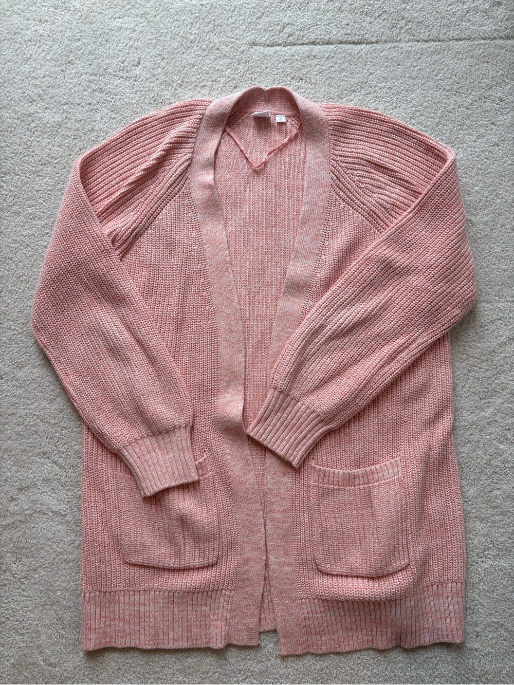 GAP Rose Pink Open-Front Knit Ribbed Cardigan (Medium weight knit)